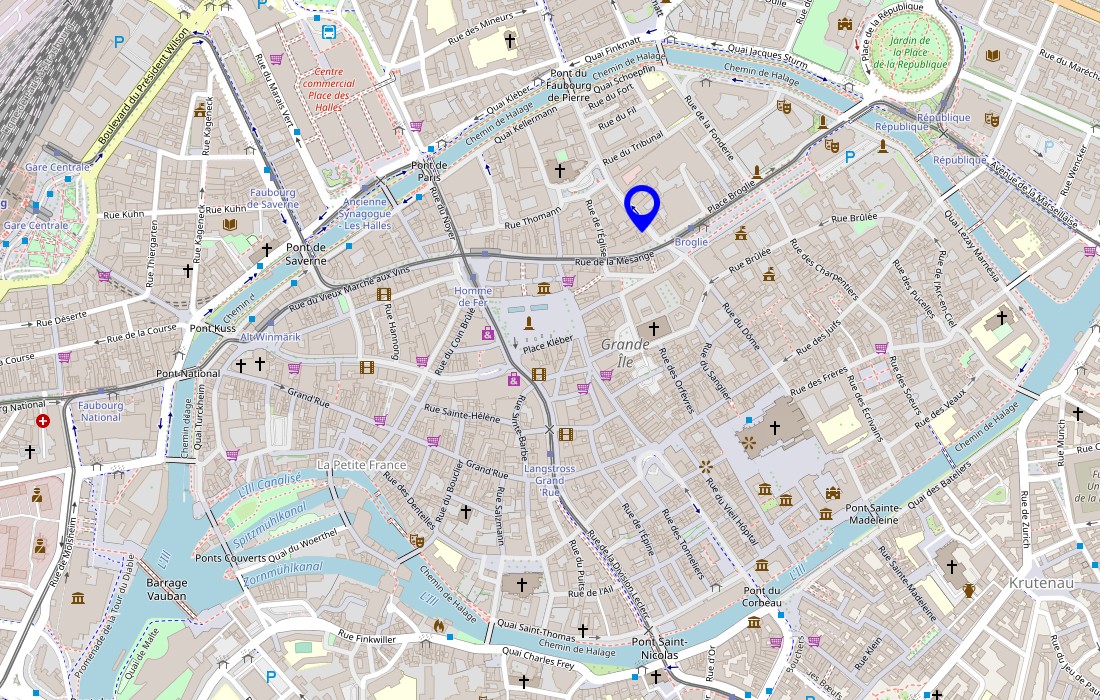 Caviste Contrepied adresse sur carte de la ville de Strasbourg